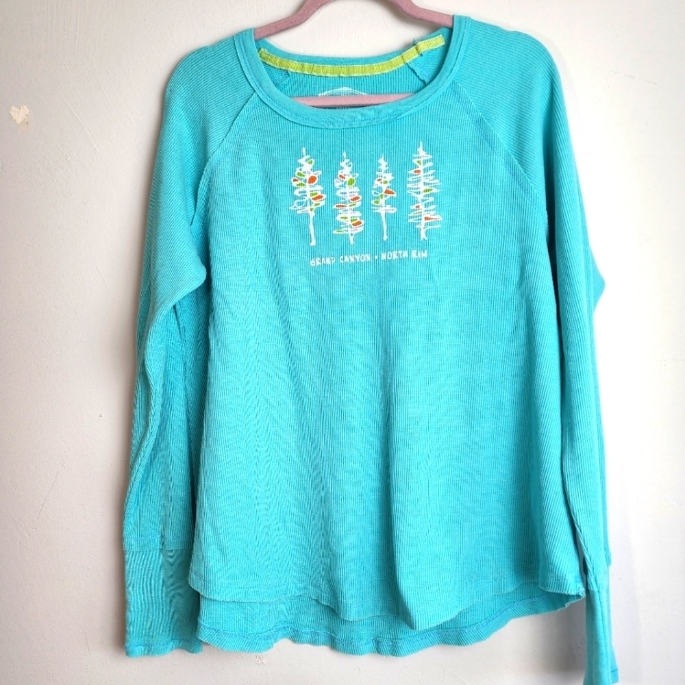 Grand Canyon Teal Thermal Crew Neck Long Sleeve Women's Top Size L